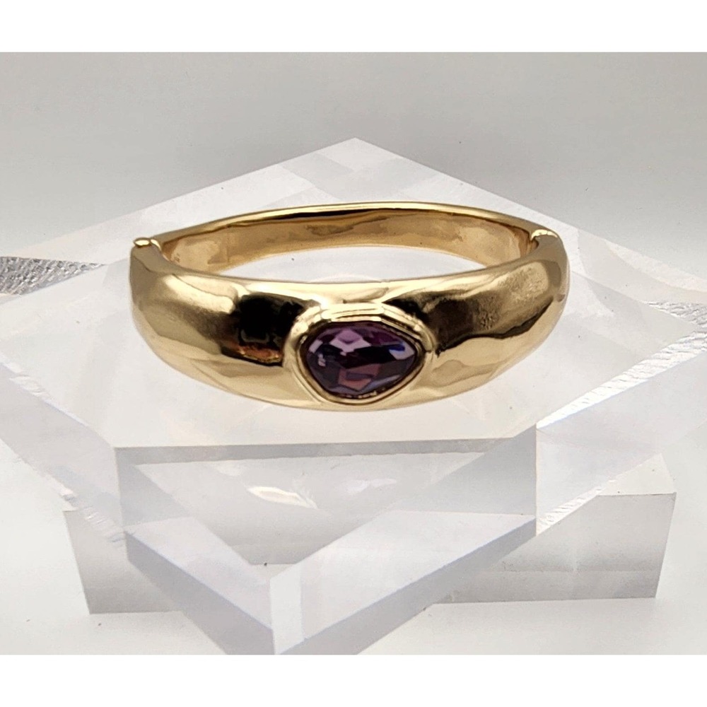 Robert Lee Morris RLM SOHO Gold Tone Hinged Bangle Bracelet Purple Crystal